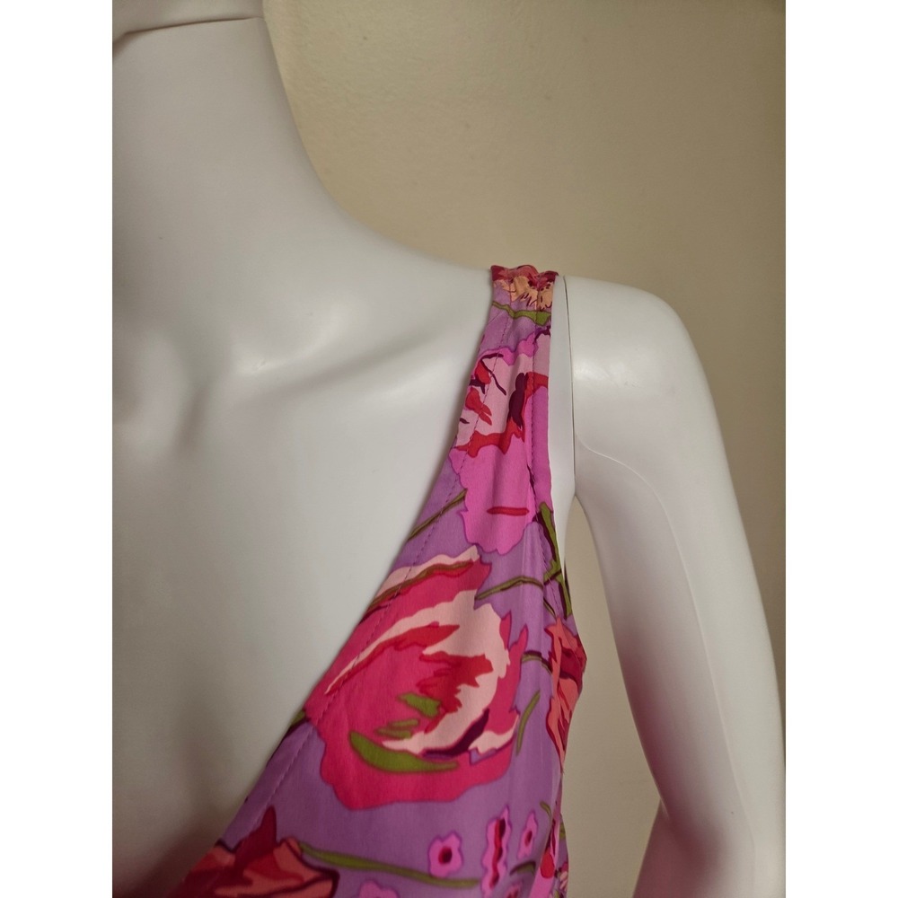 Betsey Johnson Vintage Y2K Pink Floral Silk Slip Dress Ruffle Hem Petite L - Picture 6 of 14
